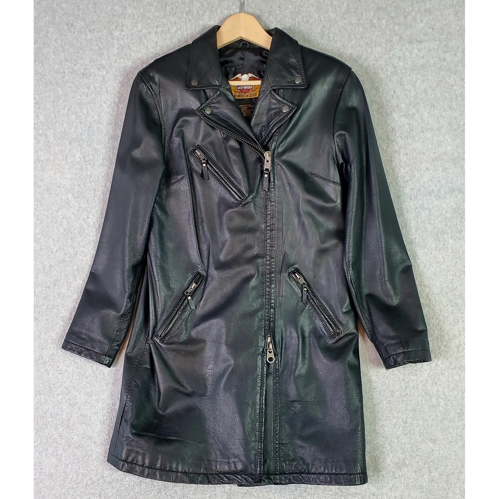 Harley-Davidson‎ Coat Womens Small Black Leather Biker Motorcycle Split Tail Zip